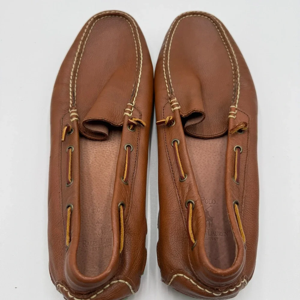 Polo Ralph Lauren Driving Loafers Arkley Leather Green Sole Brown Mens 14 D